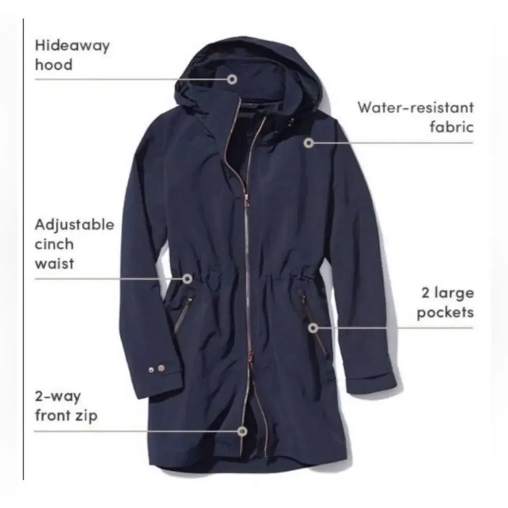 Athleta Rain Drop Jacket Black Anorak Cinch Waist Size L - Picture 4 of 14